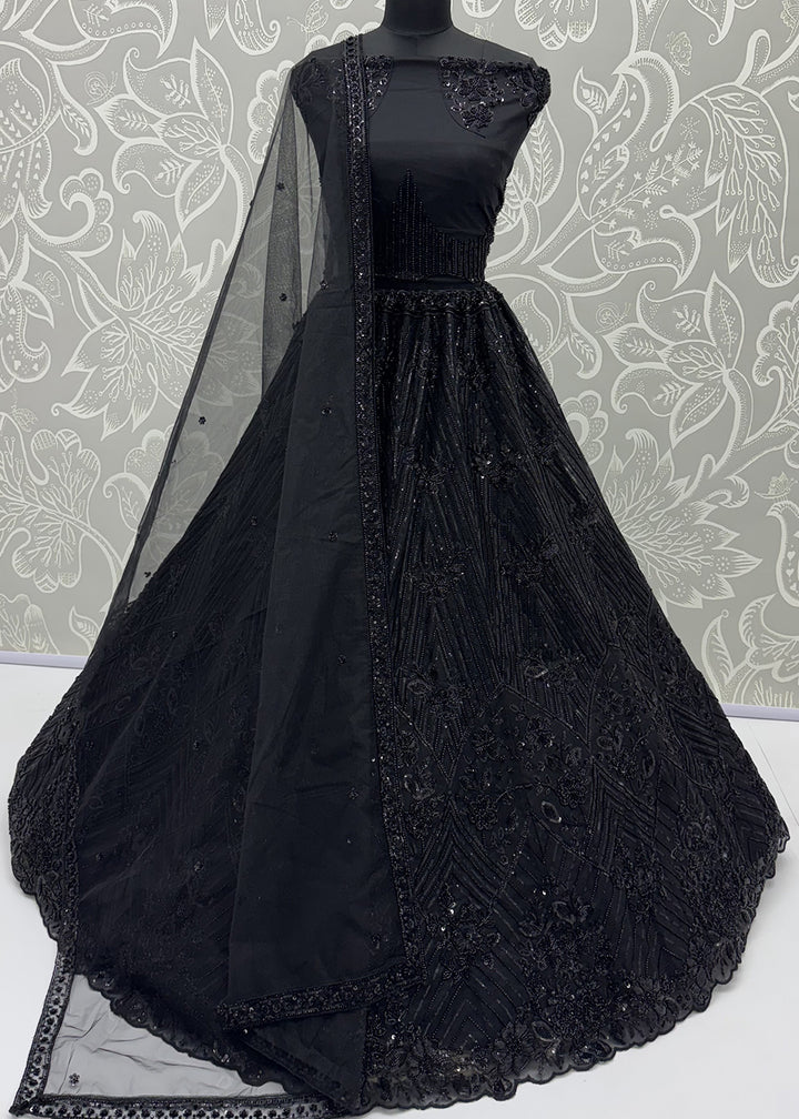 Shop Breathtaking Black Heavy Embroidery Reception Party Lehenga Choli Online in USA, UK, Canada, France, Germany, Spain, Austria, UAE &amp; Worldwide at Empress.