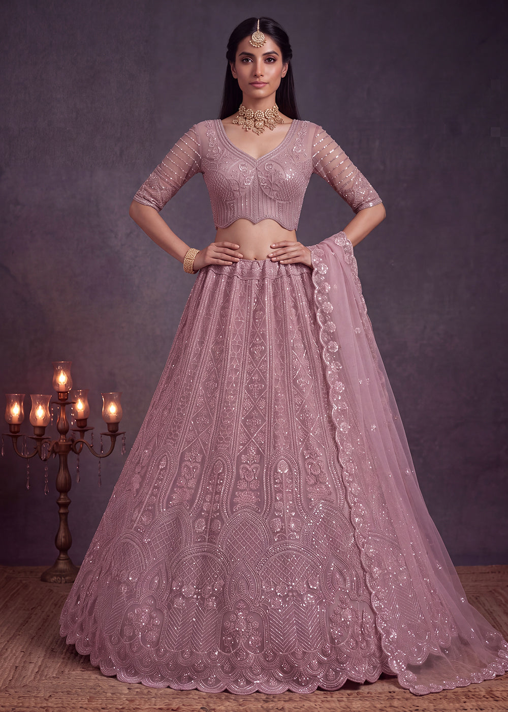 Shop Now Amazing Pink Designed Wedding Wear Lehenga Choli Online in USA, UK, Canada, France, Germany, Austria, Australia, Italy, Denmark & Worldwide at Empress.
