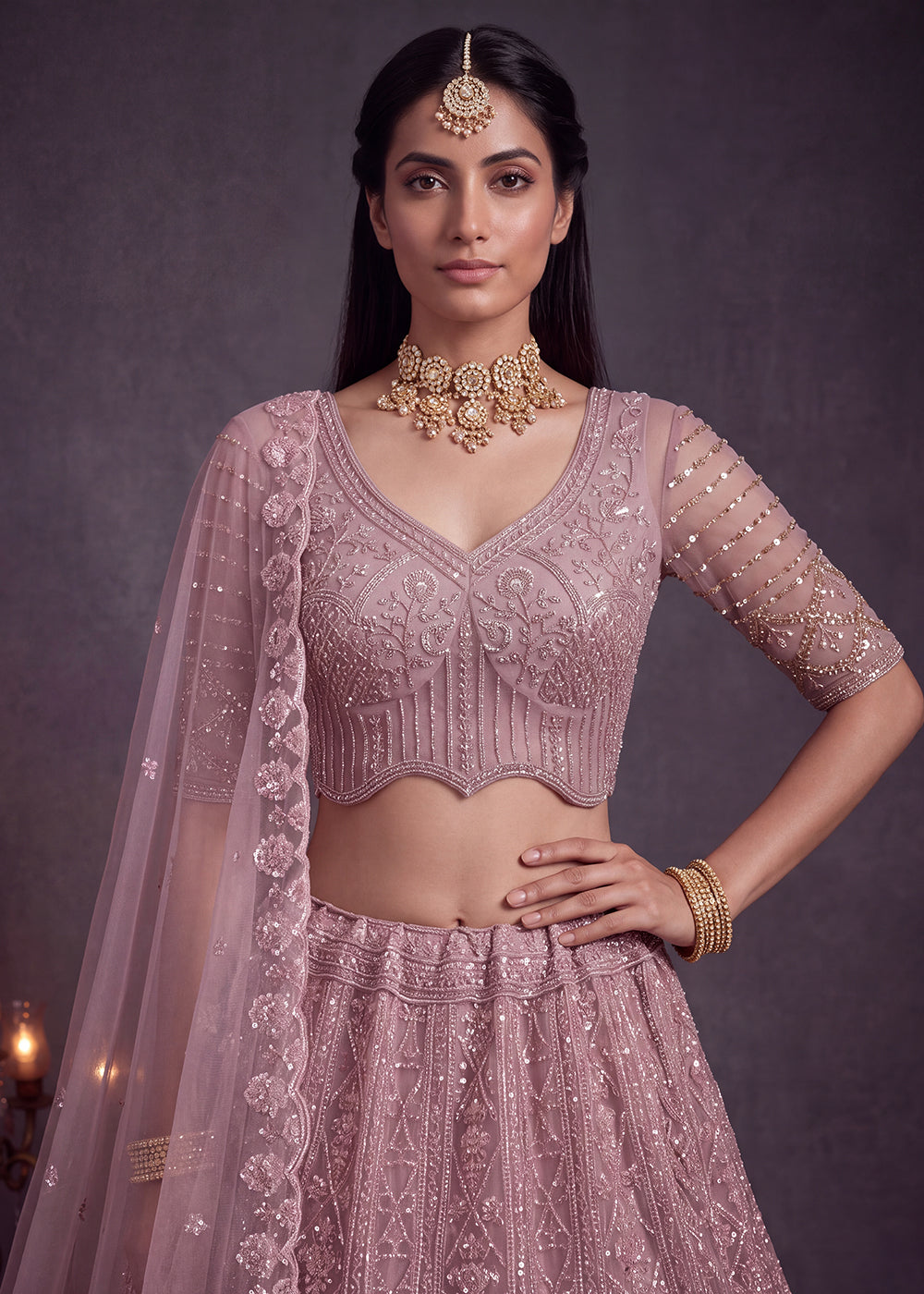 Shop Now Amazing Pink Designed Wedding Wear Lehenga Choli Online in USA, UK, Canada, France, Germany, Austria, Australia, Italy, Denmark &amp; Worldwide at Empress.