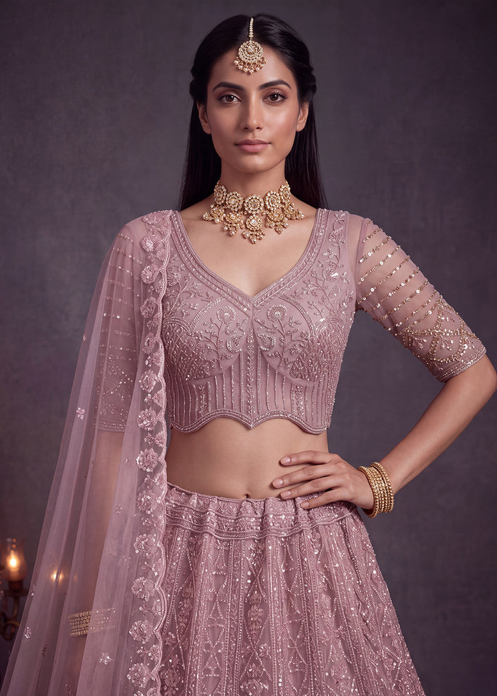 Shop Now Amazing Pink Designed Wedding Wear Lehenga Choli Online in USA, UK, Canada, France, Germany, Austria, Australia, Italy, Denmark &amp; Worldwide at Empress.