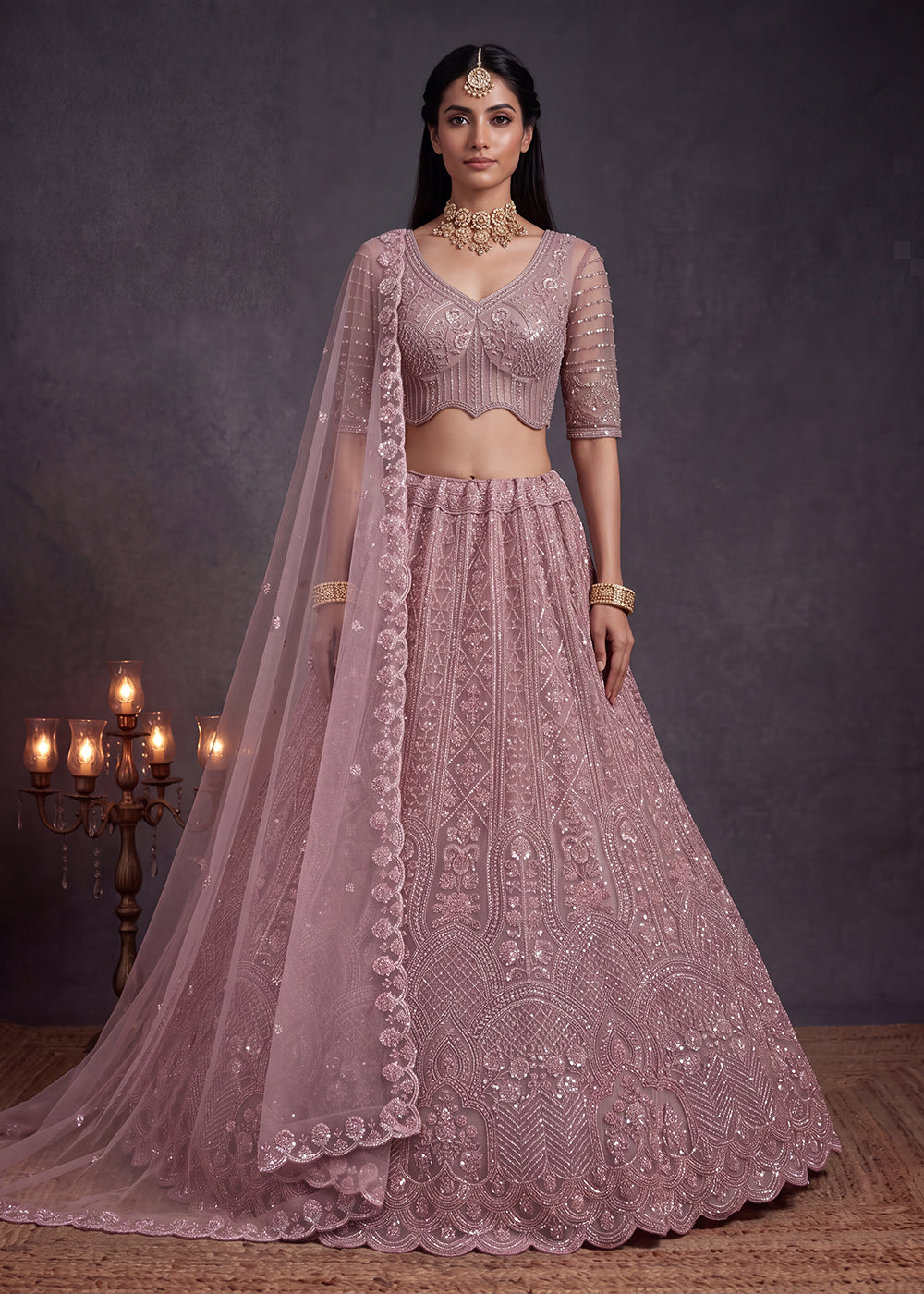 Shop Now Amazing Pink Designed Wedding Wear Lehenga Choli Online in USA, UK, Canada, France, Germany, Austria, Australia, Italy, Denmark &amp; Worldwide at Empress.