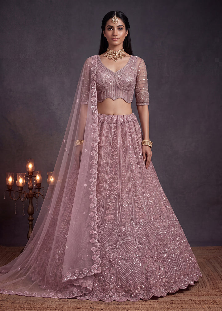 Shop Now Amazing Pink Designed Wedding Wear Lehenga Choli Online in USA, UK, Canada, France, Germany, Austria, Australia, Italy, Denmark &amp; Worldwide at Empress.