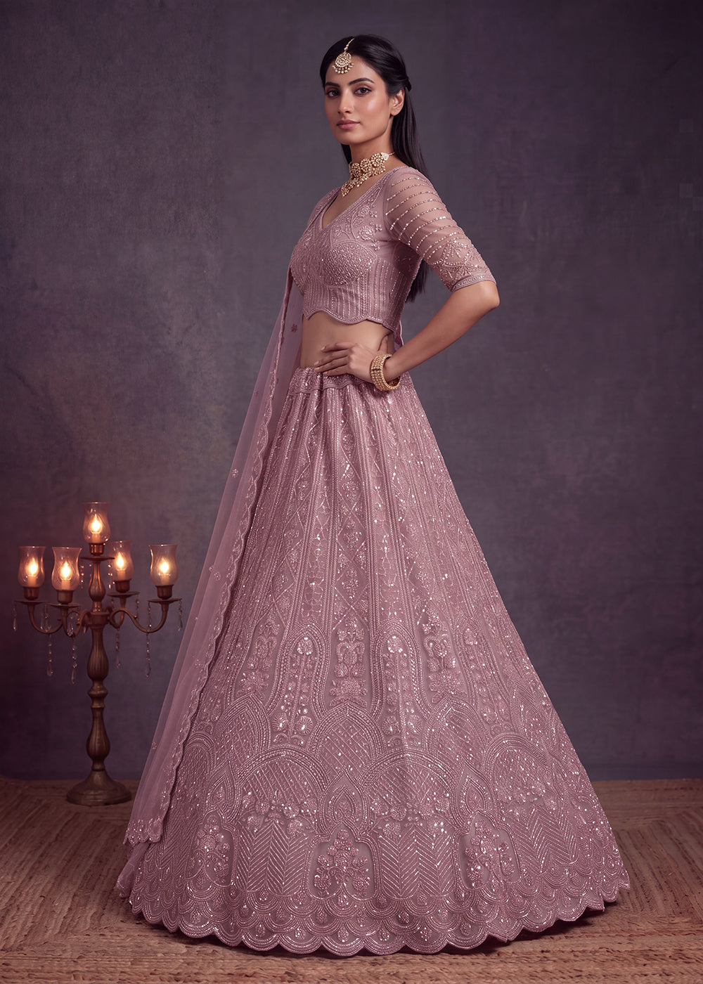 Shop Now Amazing Pink Designed Wedding Wear Lehenga Choli Online in USA, UK, Canada, France, Germany, Austria, Australia, Italy, Denmark &amp; Worldwide at Empress.