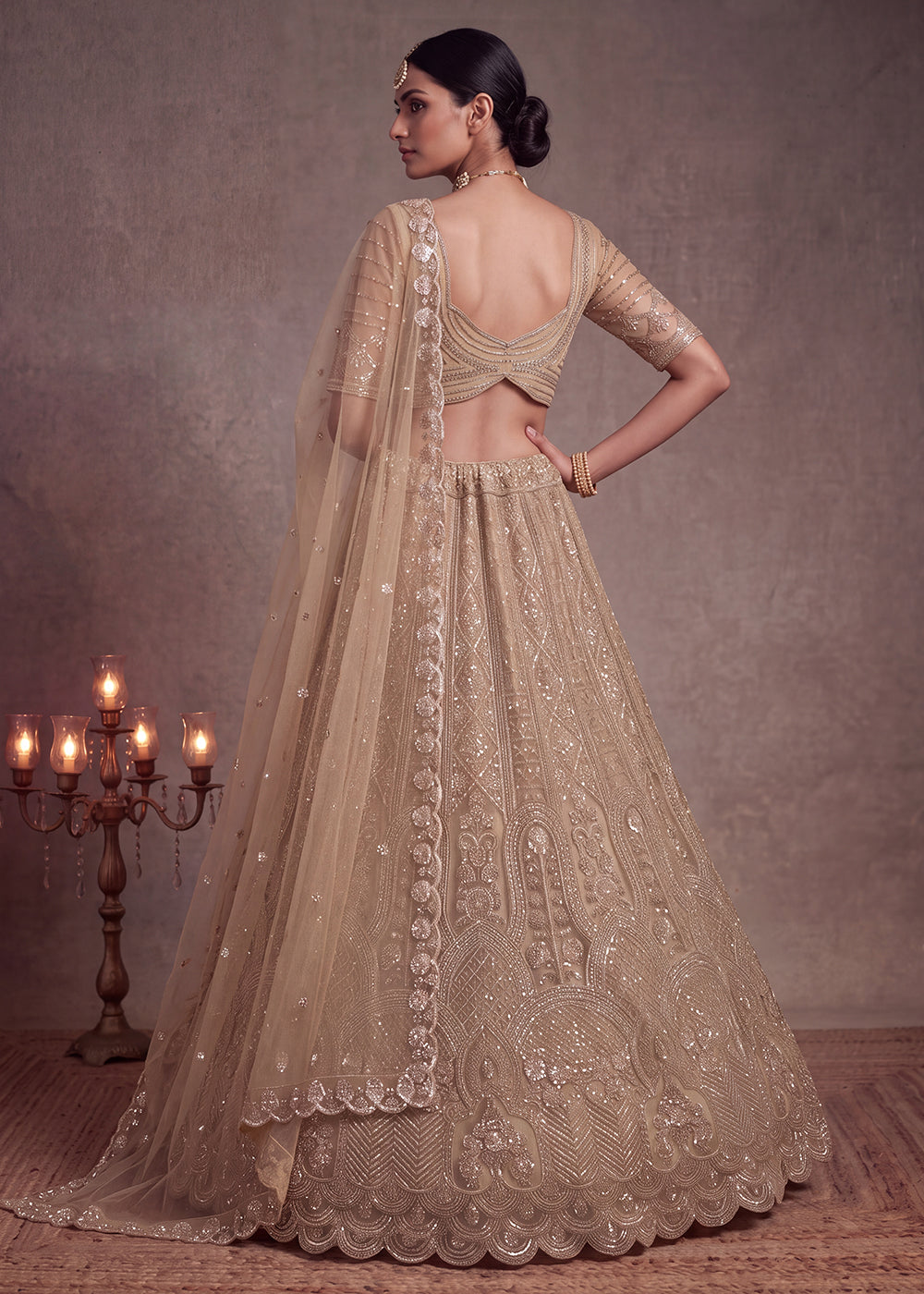 Shop Now Amazing Chiku Designed Wedding Wear Lehenga Choli Online in US, UK, Canada, France, Germany, Austria, Australia, Italy, Denmark &amp; Worldwide at Empress.
