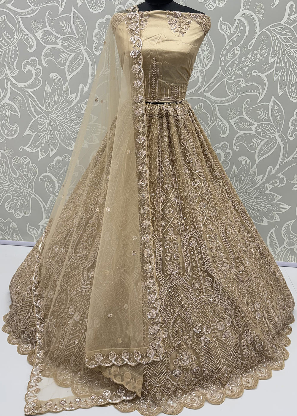 Shop Now Amazing Chiku Designed Wedding Wear Lehenga Choli Online in US, UK, Canada, France, Germany, Austria, Australia, Italy, Denmark &amp; Worldwide at Empress.