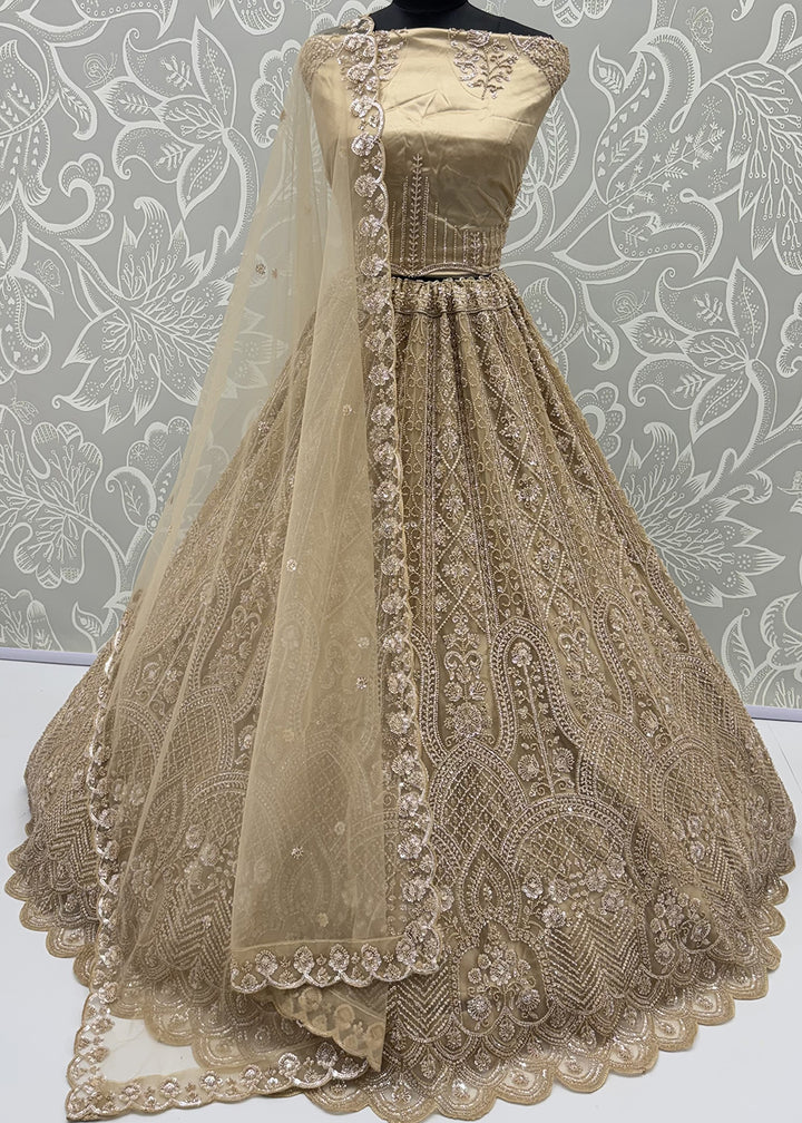 Shop Now Amazing Chiku Designed Wedding Wear Lehenga Choli Online in US, UK, Canada, France, Germany, Austria, Australia, Italy, Denmark &amp; Worldwide at Empress.