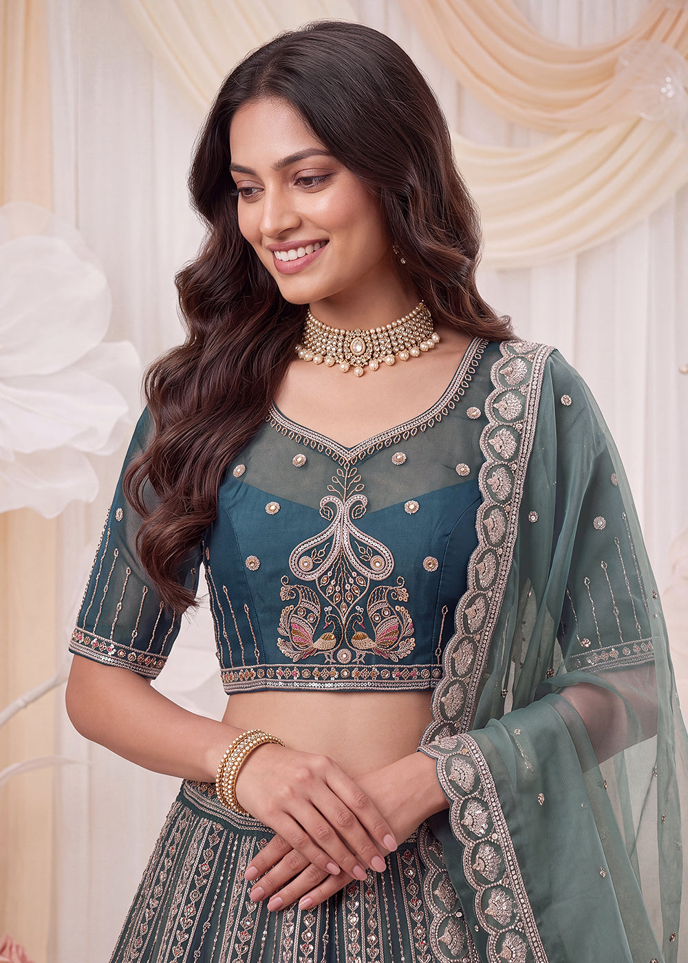 Shop Now Fascinating Shaded Blue Silk Wedding Party Lehenga Choli Online in USA, UK, Canada, France, Germany, Spain, Austria, Australia & Worldwide at Empress.
