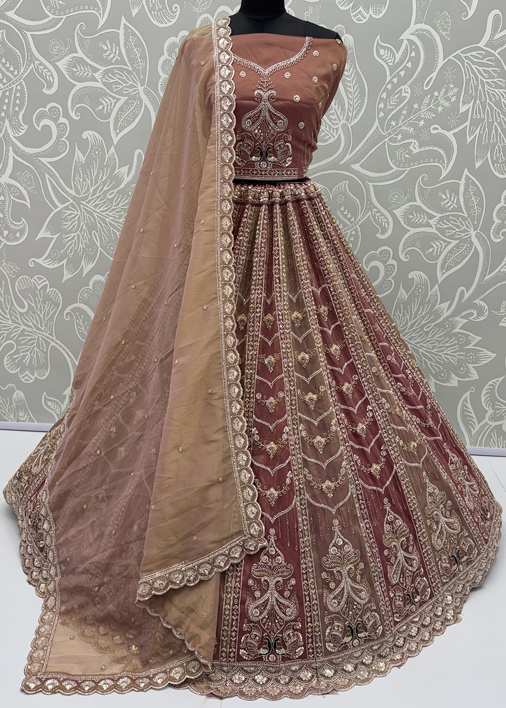 Shop Now Fascinating Shaded Rust Silk Wedding Party Lehenga Choli Online in USA, UK, Canada, France, Germany, Spain, Austria, Australia &amp; Worldwide at Empress.
