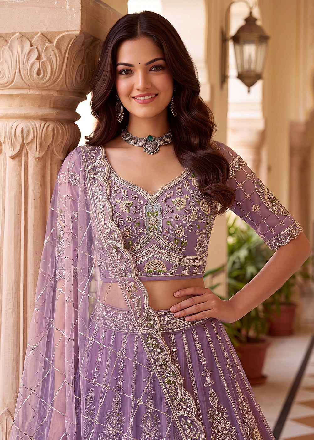 Shop Now Lilac Amazing Designed Embroidery Wedding Lehenga Choli Online in USA, UK, Canada, France, Germany, Spain, Austria, Australia &amp; Worldwide at Empress.