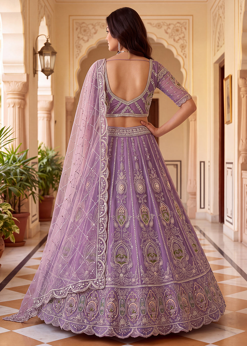 Shop Now Lilac Amazing Designed Embroidery Wedding Lehenga Choli Online in USA, UK, Canada, France, Germany, Spain, Austria, Australia &amp; Worldwide at Empress.