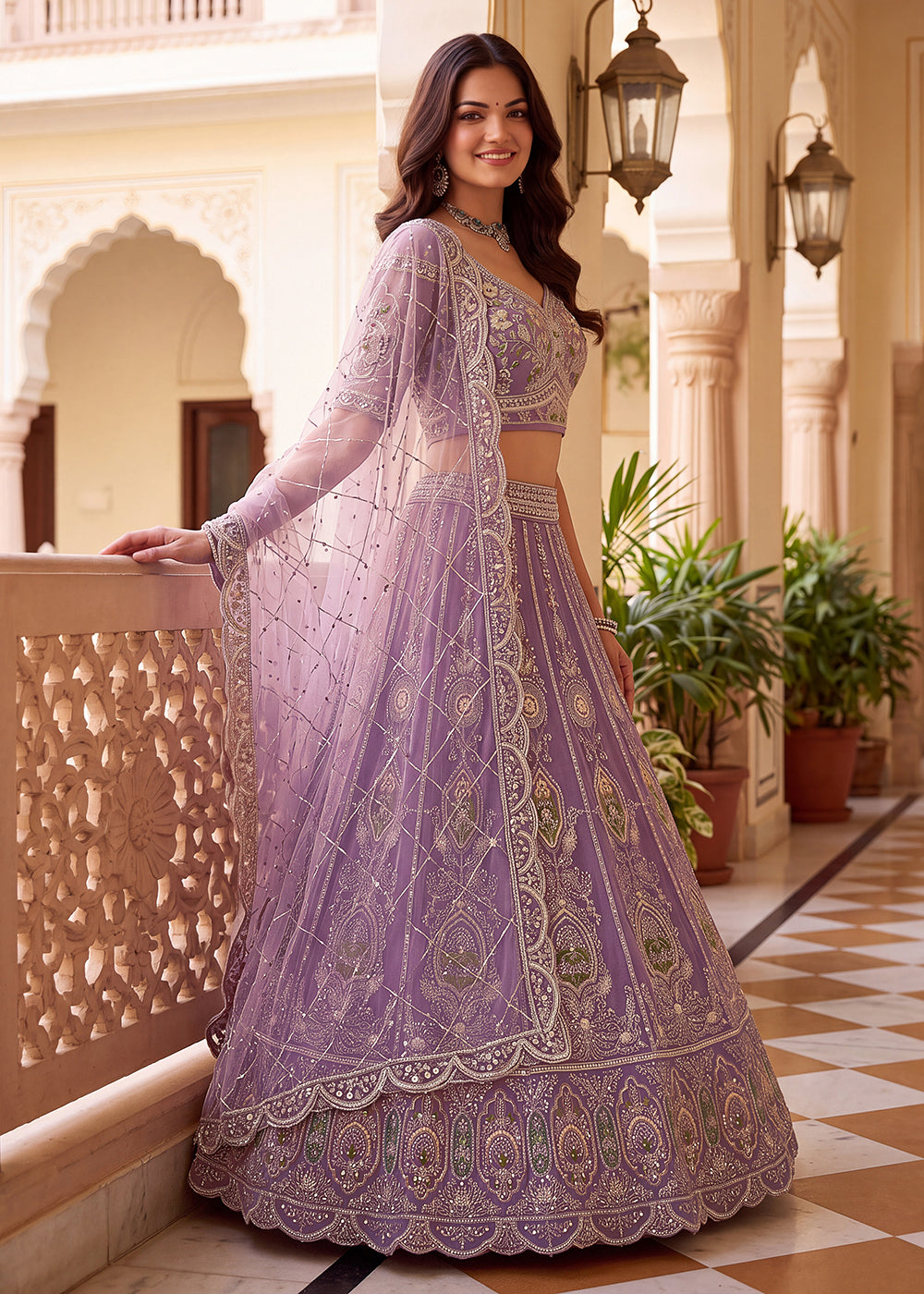 Shop Now Lilac Amazing Designed Embroidery Wedding Lehenga Choli Online in USA, UK, Canada, France, Germany, Spain, Austria, Australia &amp; Worldwide at Empress.