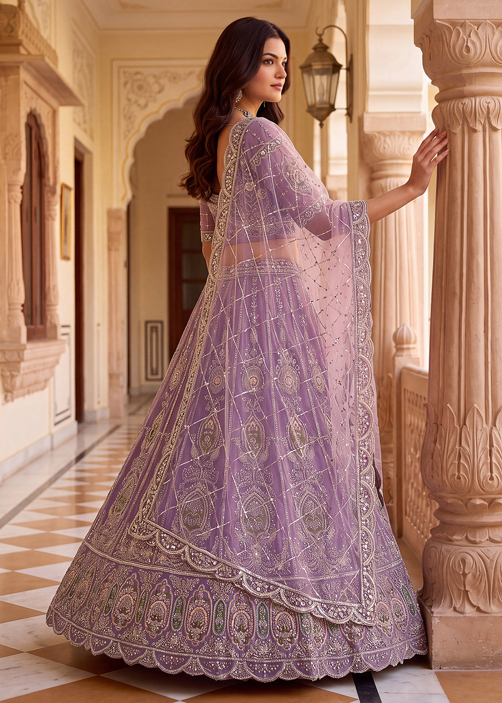 Shop Now Lilac Amazing Designed Embroidery Wedding Lehenga Choli Online in USA, UK, Canada, France, Germany, Spain, Austria, Australia &amp; Worldwide at Empress.