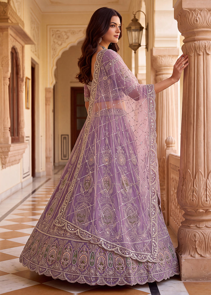 Shop Now Lilac Amazing Designed Embroidery Wedding Lehenga Choli Online in USA, UK, Canada, France, Germany, Spain, Austria, Australia &amp; Worldwide at Empress.