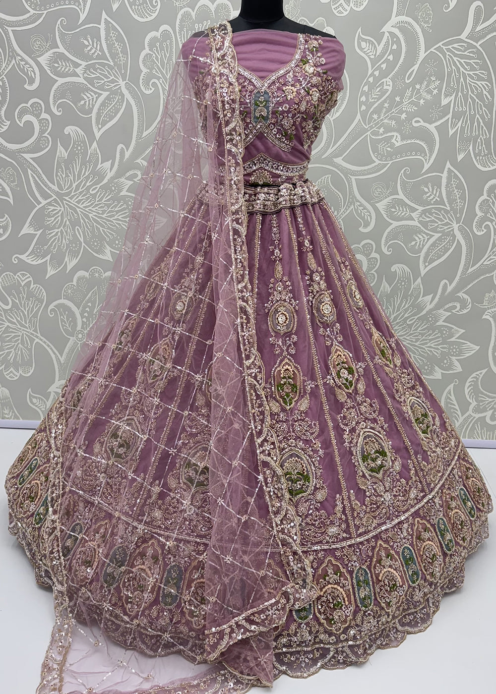 Shop Now Lilac Amazing Designed Embroidery Wedding Lehenga Choli Online in USA, UK, Canada, France, Germany, Spain, Austria, Australia &amp; Worldwide at Empress.