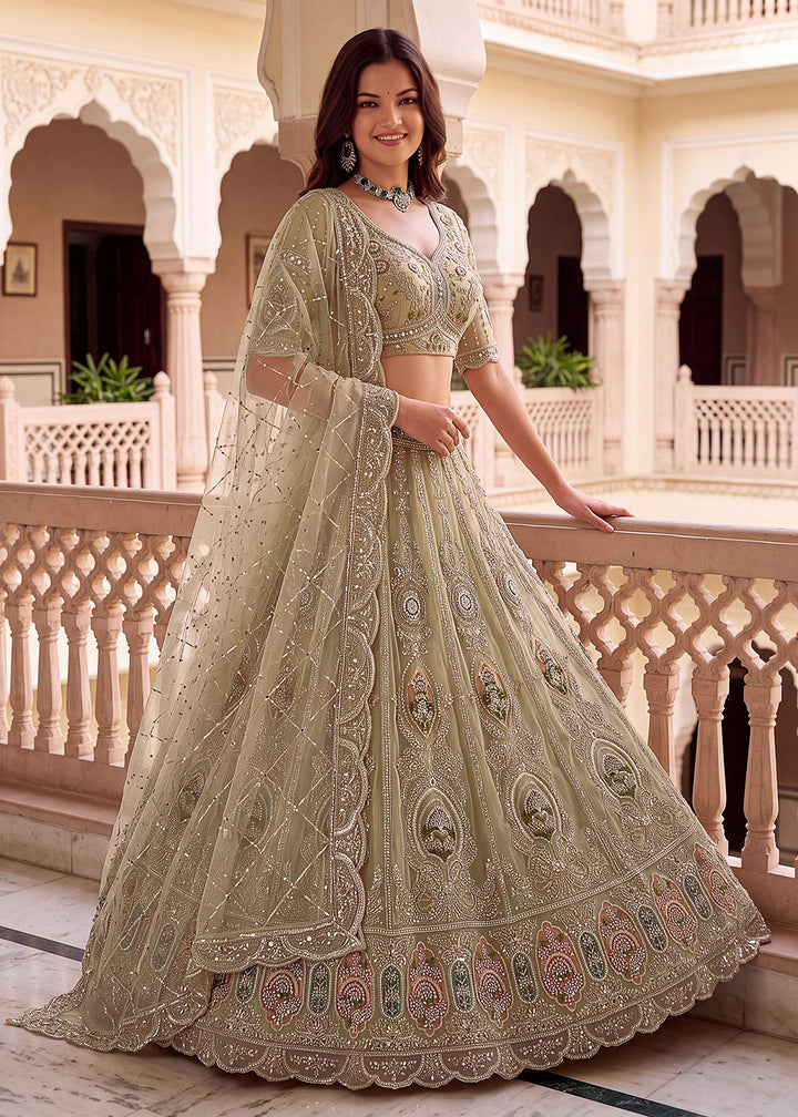Shop Now Green Amazing Designed Embroidery Wedding Lehenga Choli Online in USA, UK, Canada, France, Germany, Spain, Austria, Australia &amp; Worldwide at Empress.