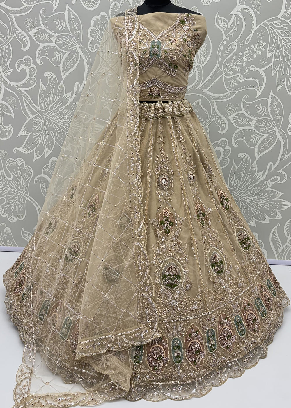 Shop Now Green Amazing Designed Embroidery Wedding Lehenga Choli Online in USA, UK, Canada, France, Germany, Spain, Austria, Australia &amp; Worldwide at Empress.