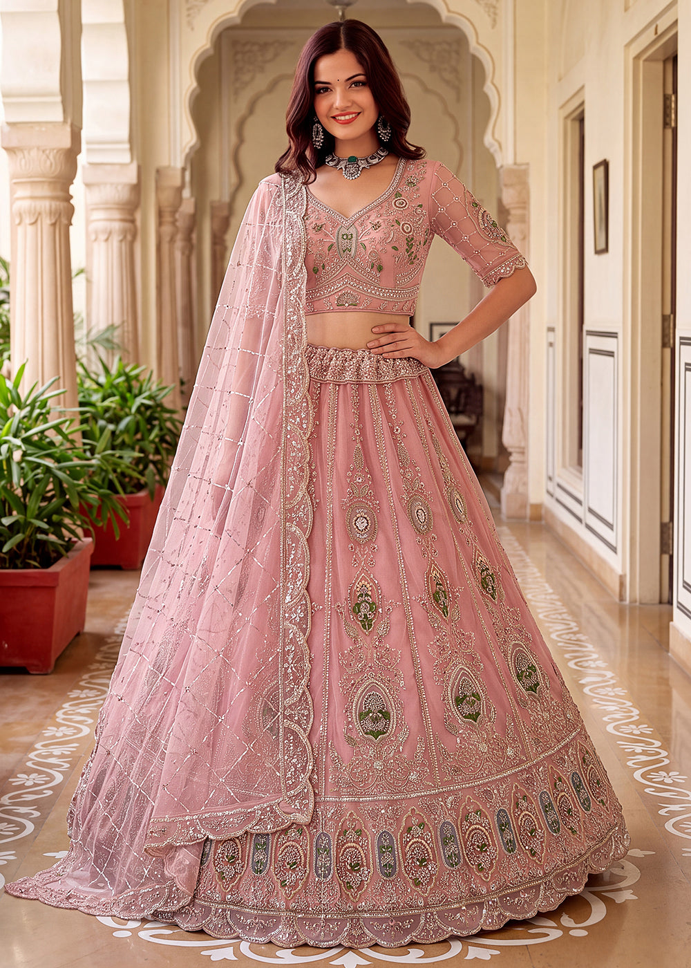 Shop Now Pink Amazing Designed Embroidery Wedding Lehenga Choli Online in USA, UK, Canada, France, Germany, Spain, Austria, Australia & Worldwide at Empress.