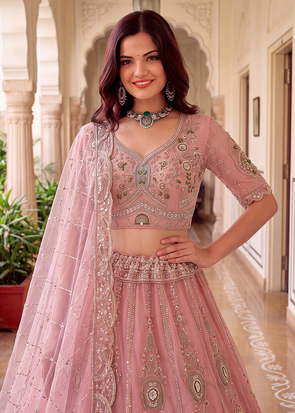 Shop Now Pink Amazing Designed Embroidery Wedding Lehenga Choli Online in USA, UK, Canada, France, Germany, Spain, Austria, Australia & Worldwide at Empress.