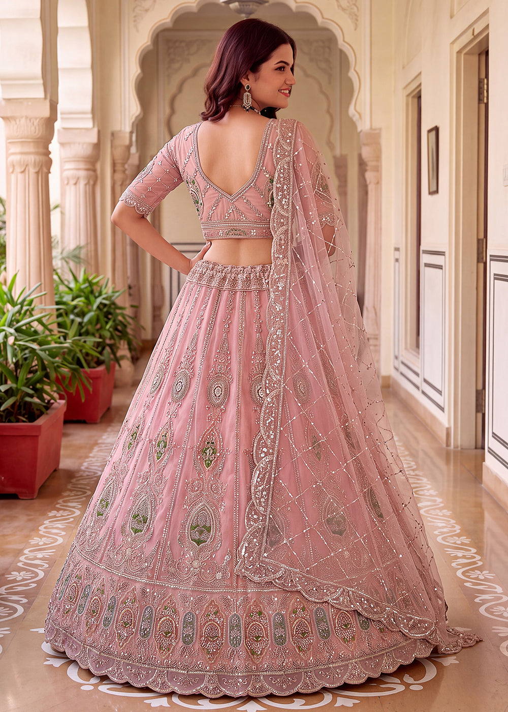 Shop Now Pink Amazing Designed Embroidery Wedding Lehenga Choli Online in USA, UK, Canada, France, Germany, Spain, Austria, Australia &amp; Worldwide at Empress.