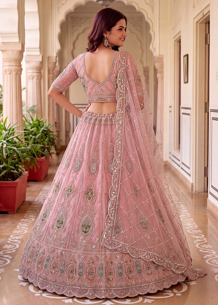Shop Now Pink Amazing Designed Embroidery Wedding Lehenga Choli Online in USA, UK, Canada, France, Germany, Spain, Austria, Australia &amp; Worldwide at Empress.