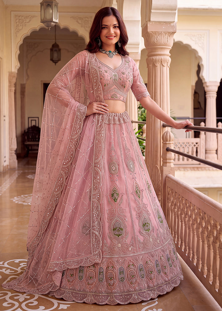 Shop Now Pink Amazing Designed Embroidery Wedding Lehenga Choli Online in USA, UK, Canada, France, Germany, Spain, Austria, Australia &amp; Worldwide at Empress.