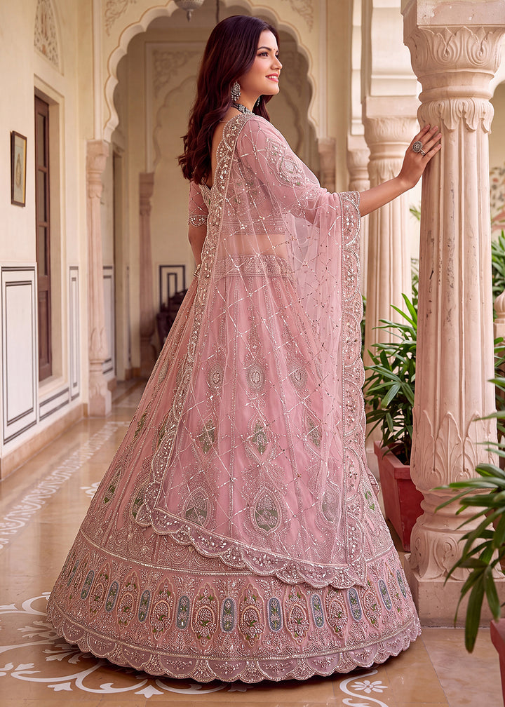Shop Now Pink Amazing Designed Embroidery Wedding Lehenga Choli Online in USA, UK, Canada, France, Germany, Spain, Austria, Australia &amp; Worldwide at Empress.