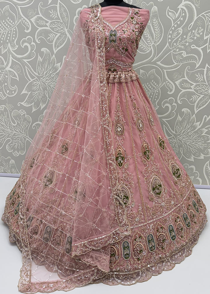 Shop Now Pink Amazing Designed Embroidery Wedding Lehenga Choli Online in USA, UK, Canada, France, Germany, Spain, Austria, Australia &amp; Worldwide at Empress.