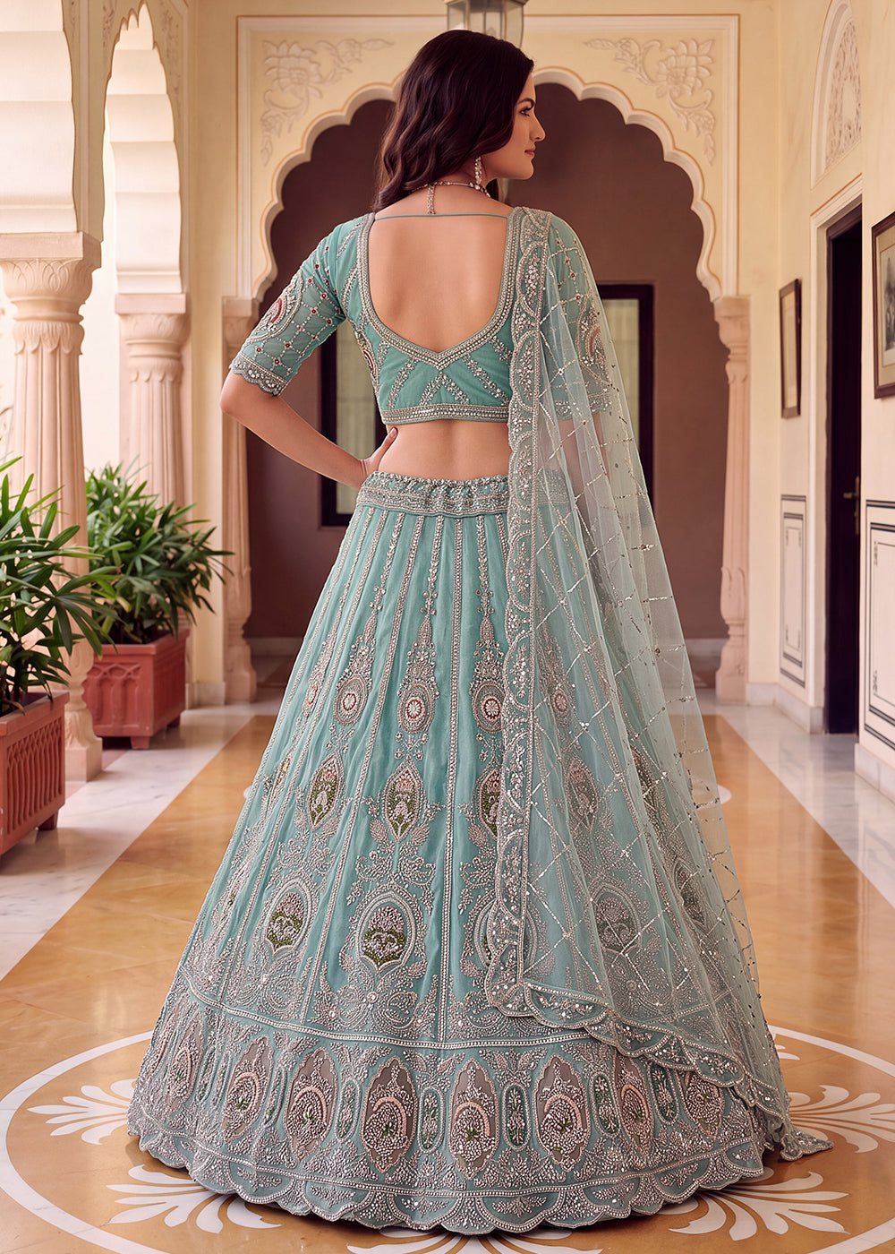 Shop Now Blue Amazing Designed Embroidery Wedding Lehenga Choli Online in USA, UK, Canada, France, Germany, Spain, Austria, Australia &amp; Worldwide at Empress.