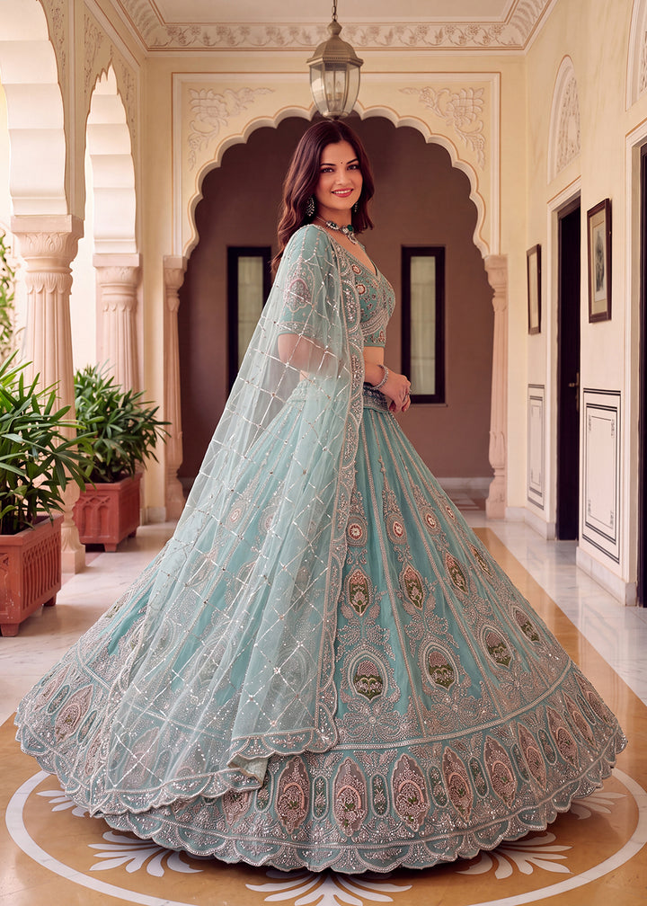 Blue Amazing Designed Embroidery Wedding Lehenga Choli