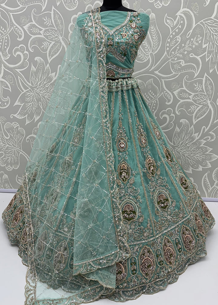 Shop Now Blue Amazing Designed Embroidery Wedding Lehenga Choli Online in USA, UK, Canada, France, Germany, Spain, Austria, Australia &amp; Worldwide at Empress.