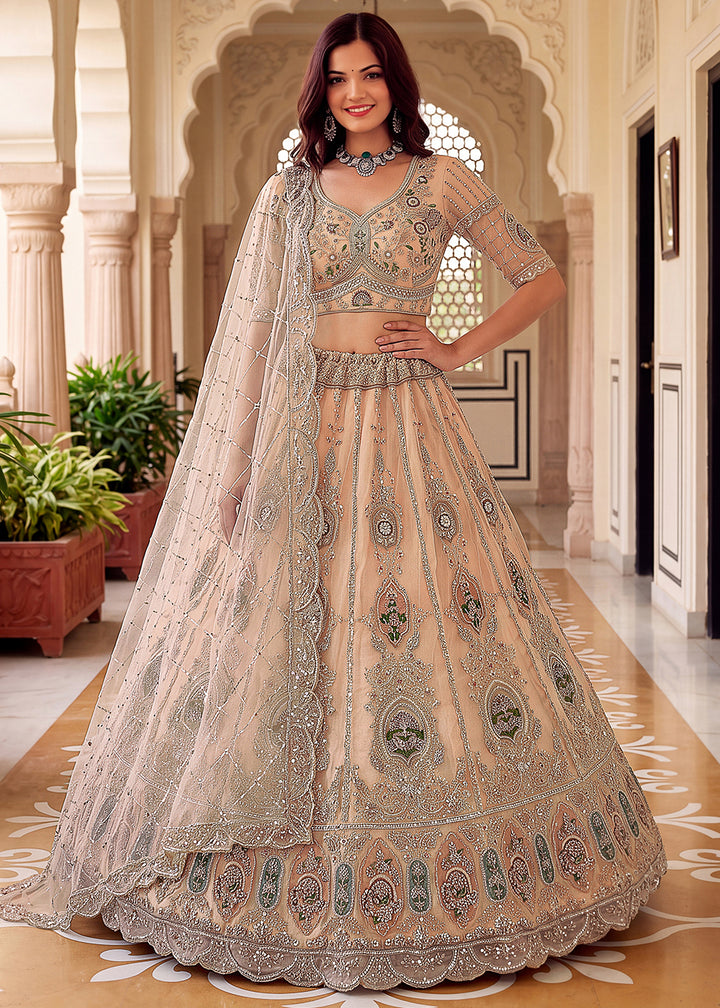 Shop Now Peach Amazing Designed Embroidery Wedding Lehenga Choli Online in USA, UK, Canada, France, Germany, Spain, Austria, Australia &amp; Worldwide at Empress.