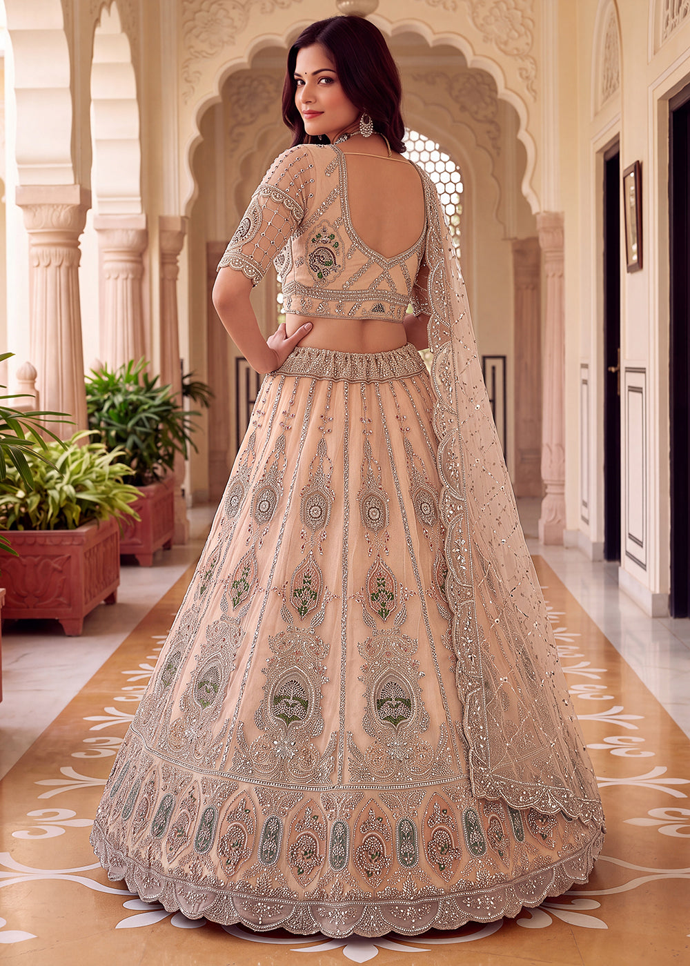 Shop Now Peach Amazing Designed Embroidery Wedding Lehenga Choli Online in USA, UK, Canada, France, Germany, Spain, Austria, Australia &amp; Worldwide at Empress.