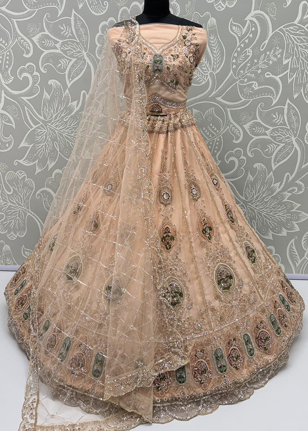 Shop Now Peach Amazing Designed Embroidery Wedding Lehenga Choli Online in USA, UK, Canada, France, Germany, Spain, Austria, Australia &amp; Worldwide at Empress.