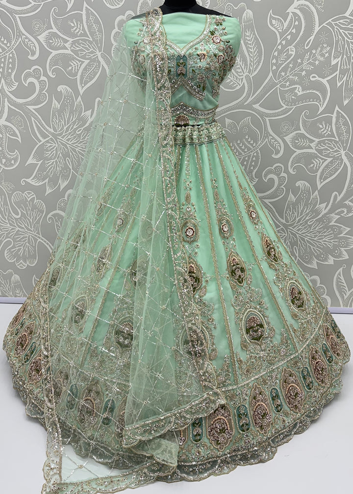 Shop Now Aqua Amazing Designed Embroidery Wedding Lehenga Choli Online in USA, UK, Canada, France, Germany, Spain, Austria, Australia &amp; Worldwide at Empress.