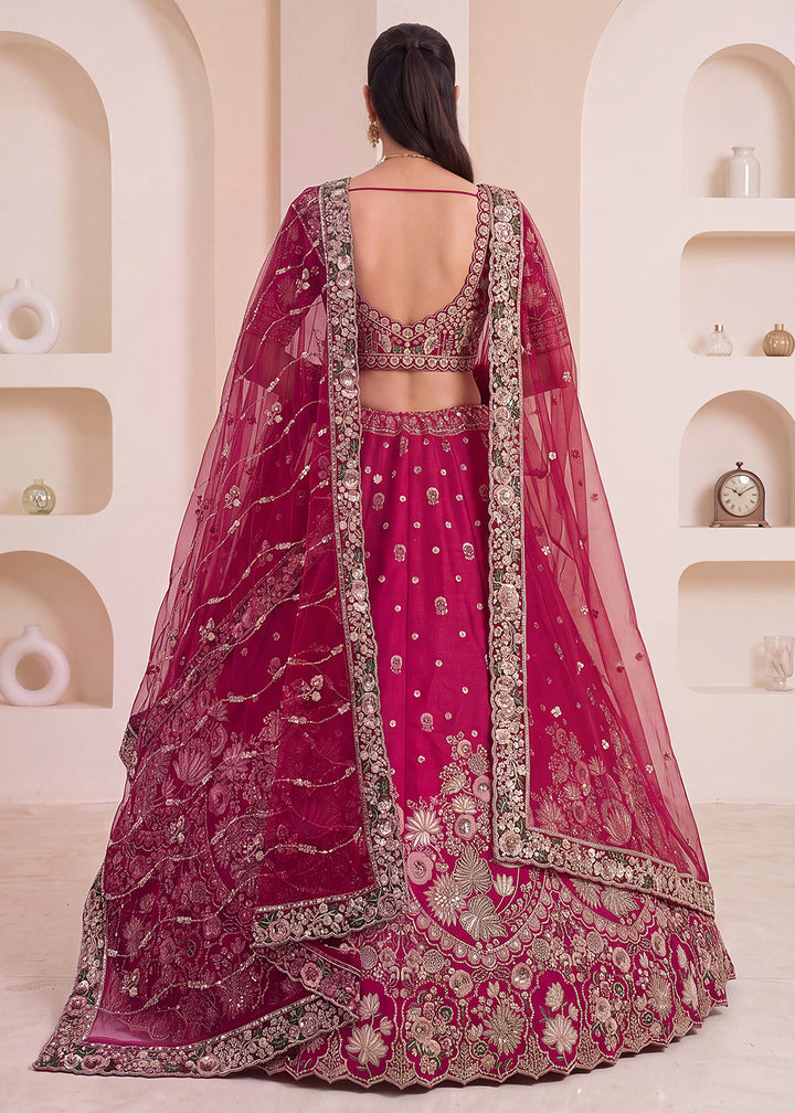 Pink Flower Pattern Handwork Lehenga Choli with Double Dupatta
