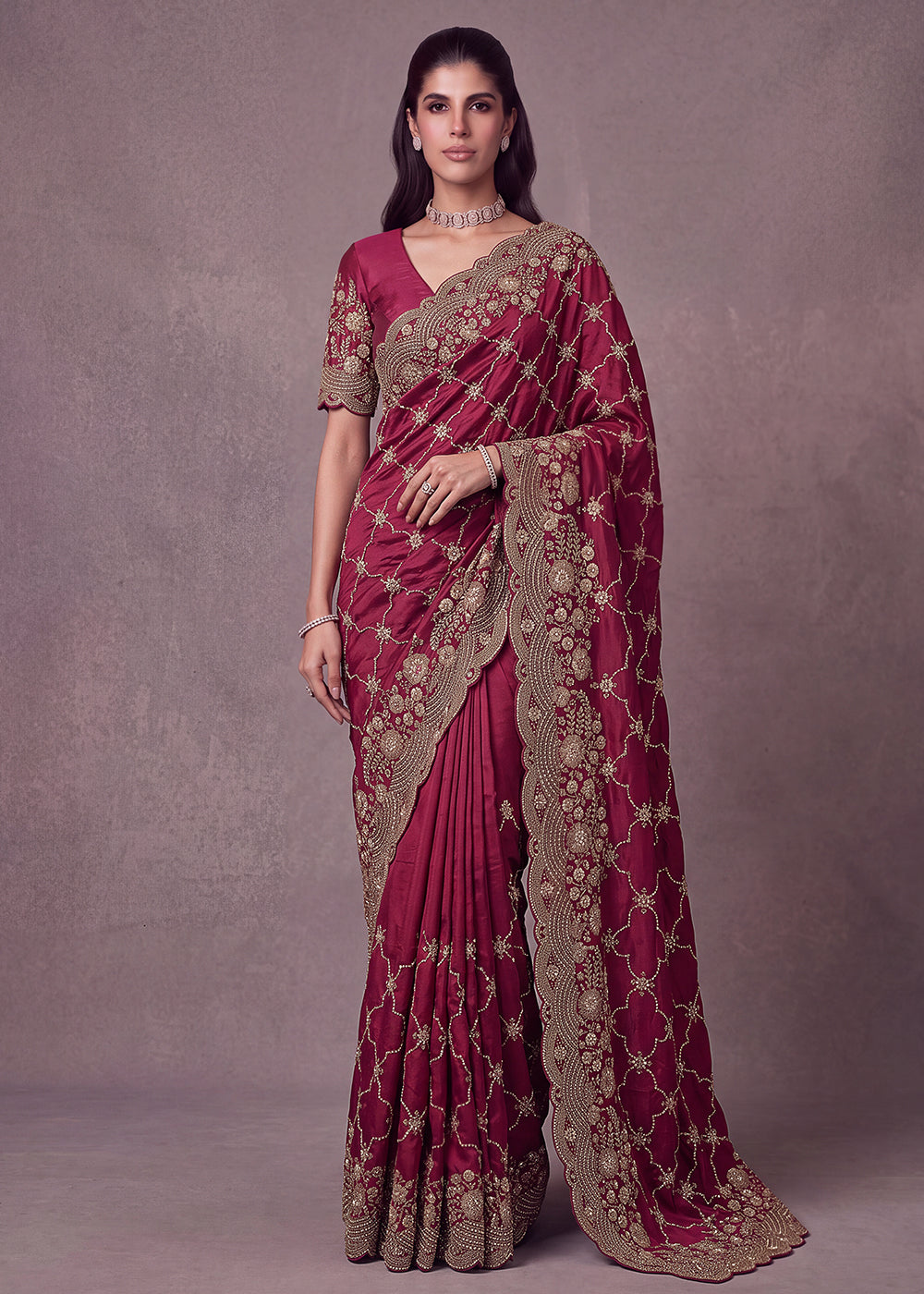 Buy Now Lovely Pink Premium Satin Silk Wedding Designer Saree Online in US, UK, Canada, France, Germany, Denmark, Sweden, UAE, Italy & Worldwide at Empress.