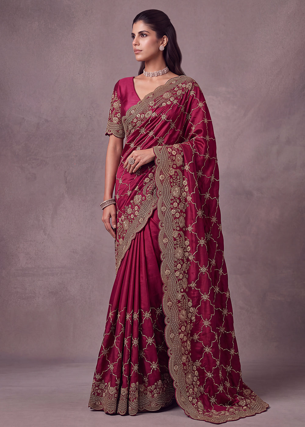 Buy Now Lovely Pink Premium Satin Silk Wedding Designer Saree Online in US, UK, Canada, France, Germany, Denmark, Sweden, UAE, Italy &amp; Worldwide at Empress.