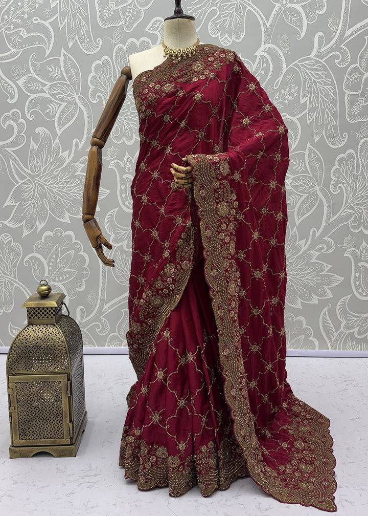 Buy Now Lovely Pink Premium Satin Silk Wedding Designer Saree Online in US, UK, Canada, France, Germany, Denmark, Sweden, UAE, Italy &amp; Worldwide at Empress.