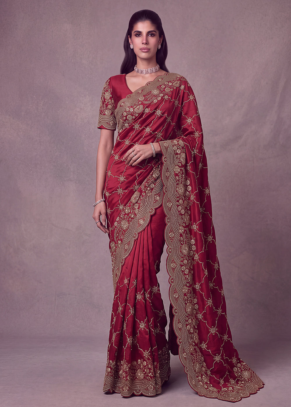Buy Now Hot Pink Premium Satin Silk Wedding Designer Saree Online in US, UK, Canada, France, Germany, Denmark, Sweden, UAE, Italy & Worldwide at Empress.