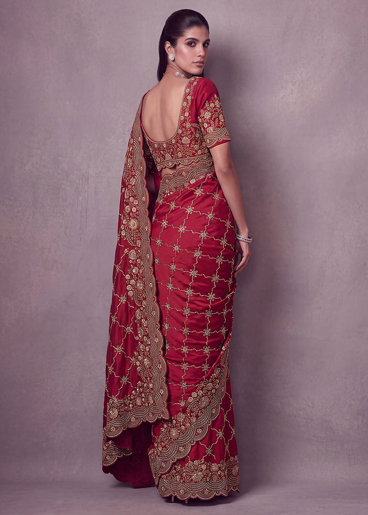 Buy Now Hot Pink Premium Satin Silk Wedding Designer Saree Online in US, UK, Canada, France, Germany, Denmark, Sweden, UAE, Italy &amp; Worldwide at Empress.