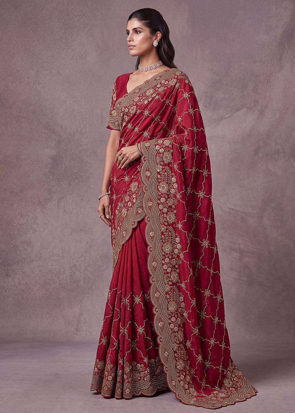 Buy Now Hot Pink Premium Satin Silk Wedding Designer Saree Online in US, UK, Canada, France, Germany, Denmark, Sweden, UAE, Italy &amp; Worldwide at Empress.