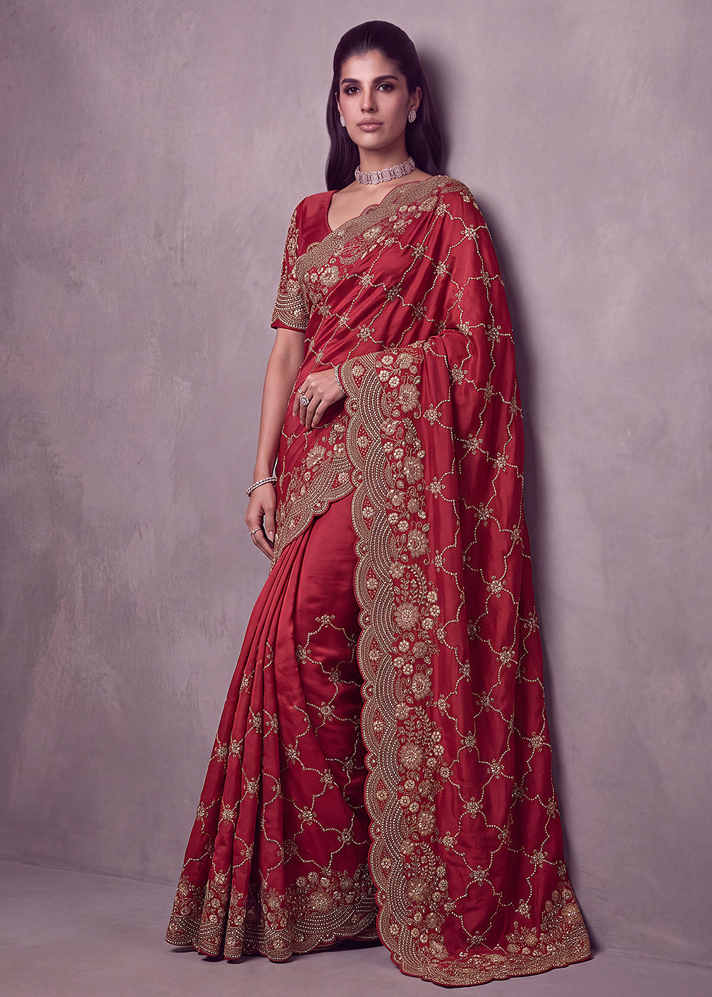 Buy Now Hot Pink Premium Satin Silk Wedding Designer Saree Online in US, UK, Canada, France, Germany, Denmark, Sweden, UAE, Italy &amp; Worldwide at Empress.