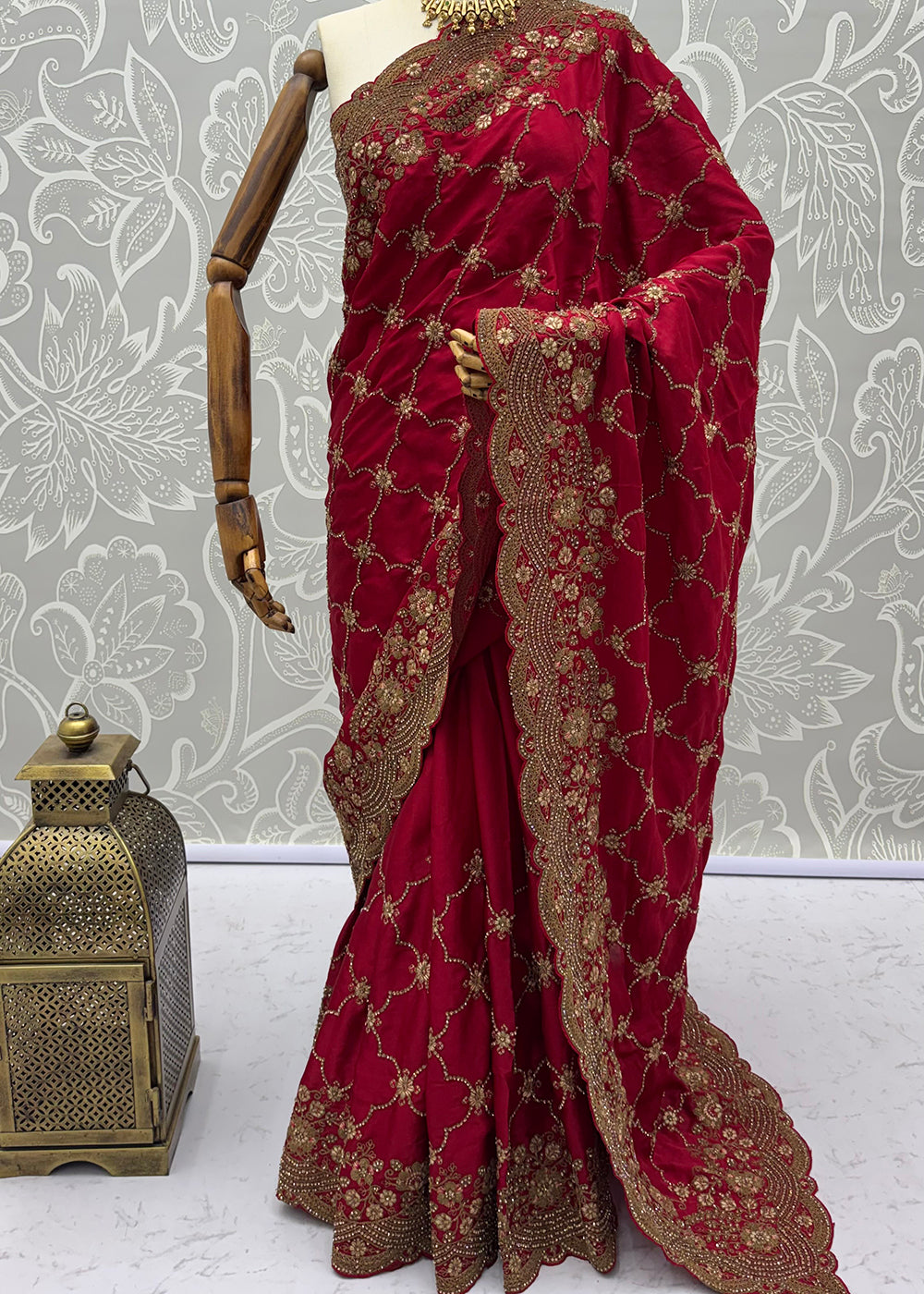 Buy Now Hot Pink Premium Satin Silk Wedding Designer Saree Online in US, UK, Canada, France, Germany, Denmark, Sweden, UAE, Italy &amp; Worldwide at Empress.