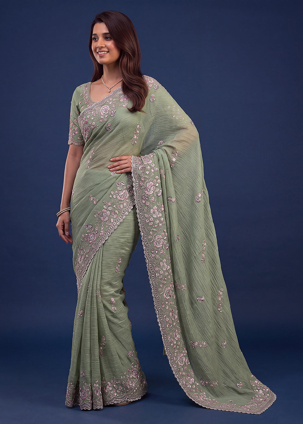 Buy Now Extraordinary Pista Green Handwork Kasti Wedding Saree Online in USA, UK, Canada, France, Germany, Denmark, Sweden, Italy, UAE &amp; Worldwide at Empress.