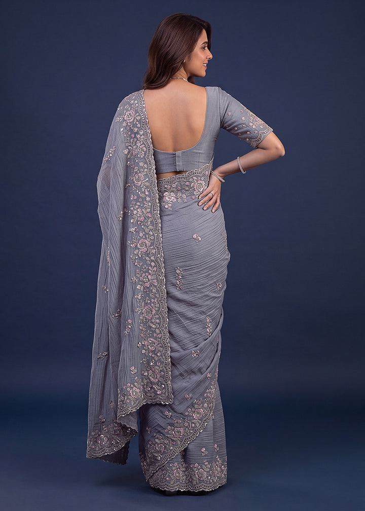 Buy Now Extraordinary Lavender Handwork Kasti Wedding Saree Online in USA, UK, Canada, France, Germany, Denmark, Sweden, Italy, UAE &amp; Worldwide at Empress.