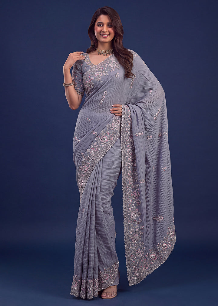 Buy Now Extraordinary Lavender Handwork Kasti Wedding Saree Online in USA, UK, Canada, France, Germany, Denmark, Sweden, Italy, UAE &amp; Worldwide at Empress.