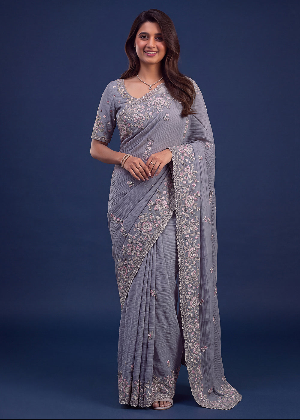 Buy Now Extraordinary Lavender Handwork Kasti Wedding Saree Online in USA, UK, Canada, France, Germany, Denmark, Sweden, Italy, UAE &amp; Worldwide at Empress.