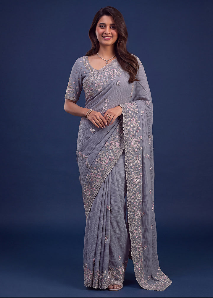 Buy Now Extraordinary Lavender Handwork Kasti Wedding Saree Online in USA, UK, Canada, France, Germany, Denmark, Sweden, Italy, UAE &amp; Worldwide at Empress.
