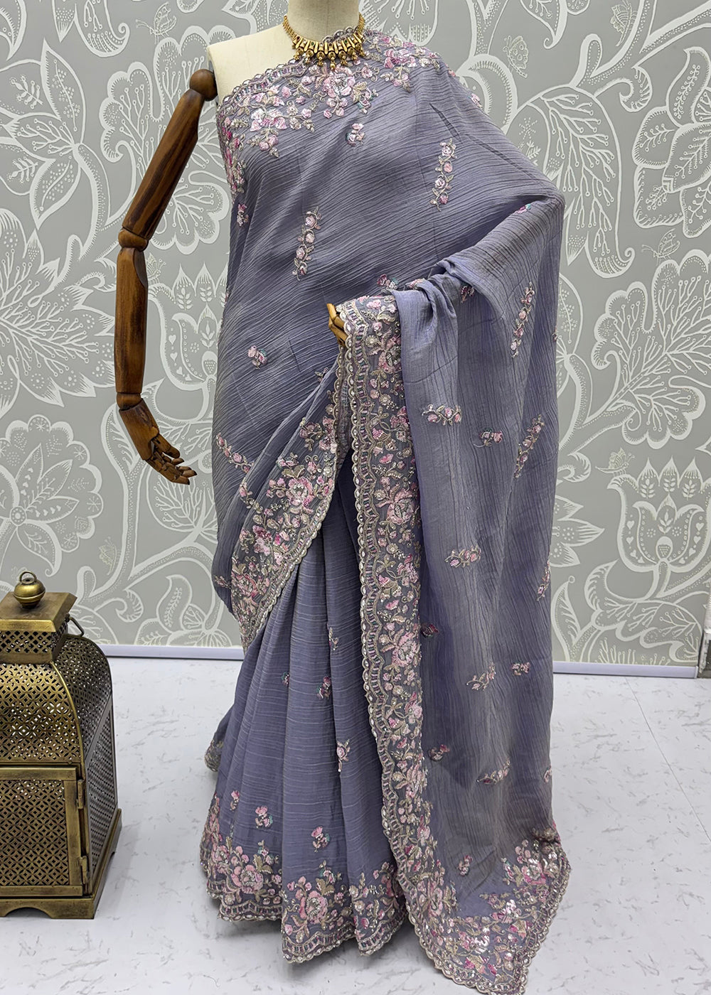 Buy Now Extraordinary Lavender Handwork Kasti Wedding Saree Online in USA, UK, Canada, France, Germany, Denmark, Sweden, Italy, UAE &amp; Worldwide at Empress.