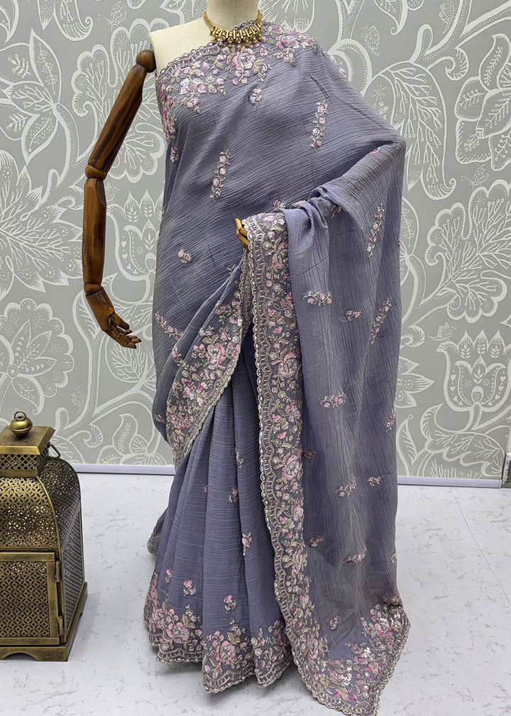 Buy Now Extraordinary Lavender Handwork Kasti Wedding Saree Online in USA, UK, Canada, France, Germany, Denmark, Sweden, Italy, UAE &amp; Worldwide at Empress.